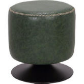 5035 Round Vintage Ottoman in Green Leatherette on Black Base